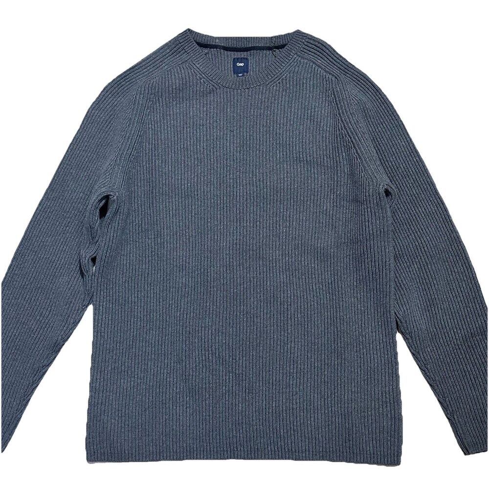 Vtg Y2K Gap Sweater Mens XL Ribbed 100% Cotton Heavyweight Knit Gray Military
